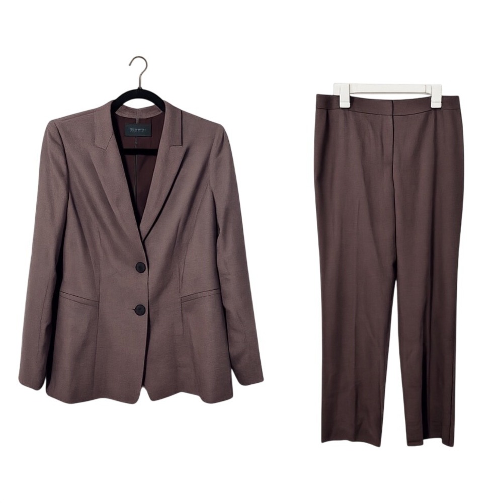 Lafayette 148 New York Wool Silk Blazer Brown Textured Twill Size 12